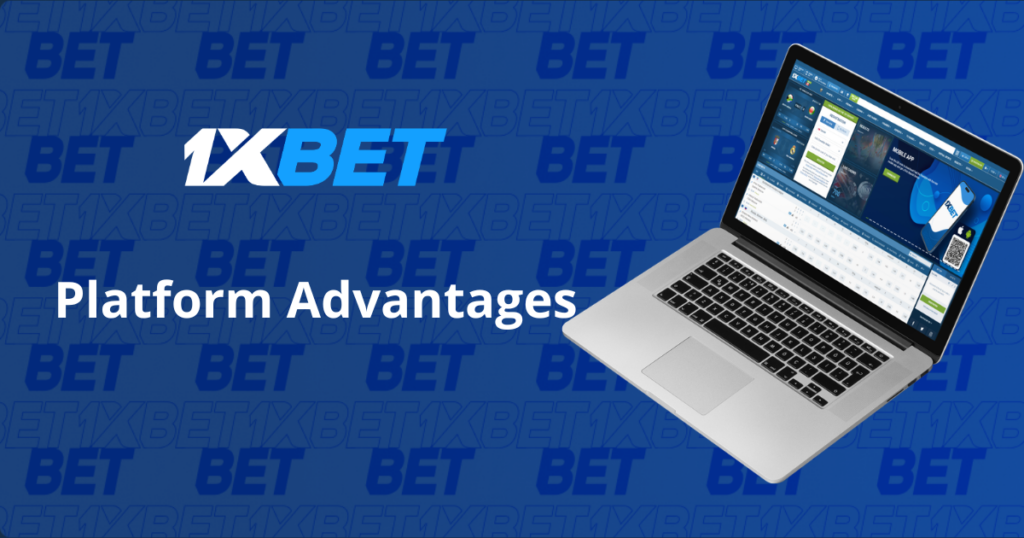 1xbet platform advantages with laptop showing betting dashboard